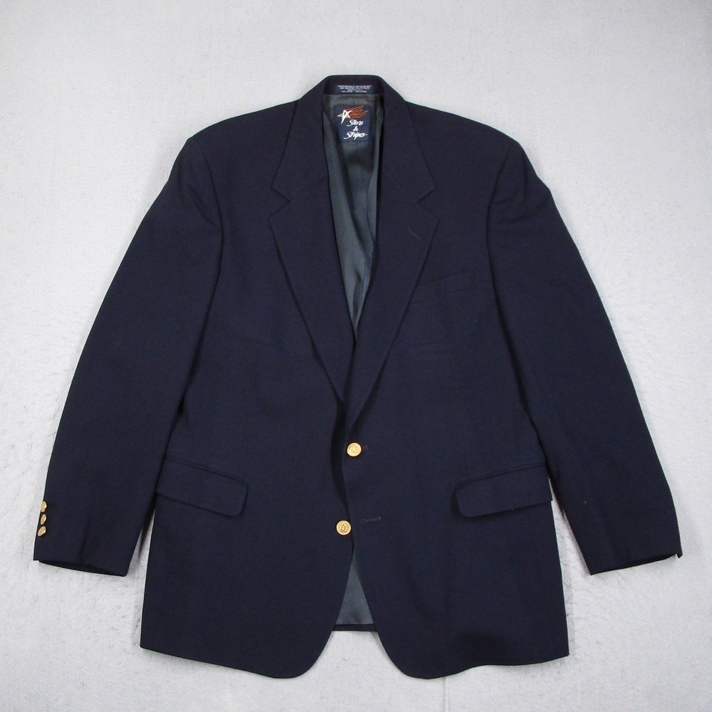 Vintage Stars & Stripes Mens Navy Blue Wool Blazer Gold Nautical Made in USA